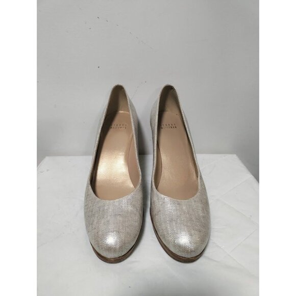 Stuart Weitzman Slip On Stiletto Heels Platform Pump Shoes Linen Pale Summer 10N - Picture 2 of 10